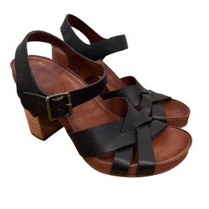 See By Chloe Black Leather Criss Cross Block Heeled Sandals Size 37
